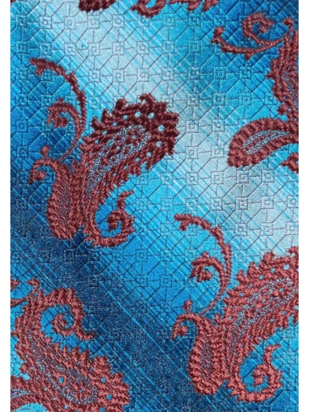 Brittania Necktie Vintage 1980s Blue Burgundy Paisley Geometric Wide Retro Tie